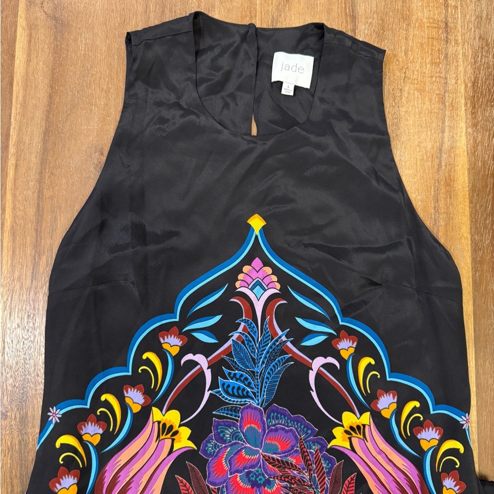 JADE BY JOHNNY WAS TATIANNA BLACK  KALEIDOSCOPE SILK MAXI DRESS SIZE S - Picture 6 of 11